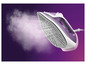 Un fer à repasser à vapeur Philips avec une semelle en céramique.
