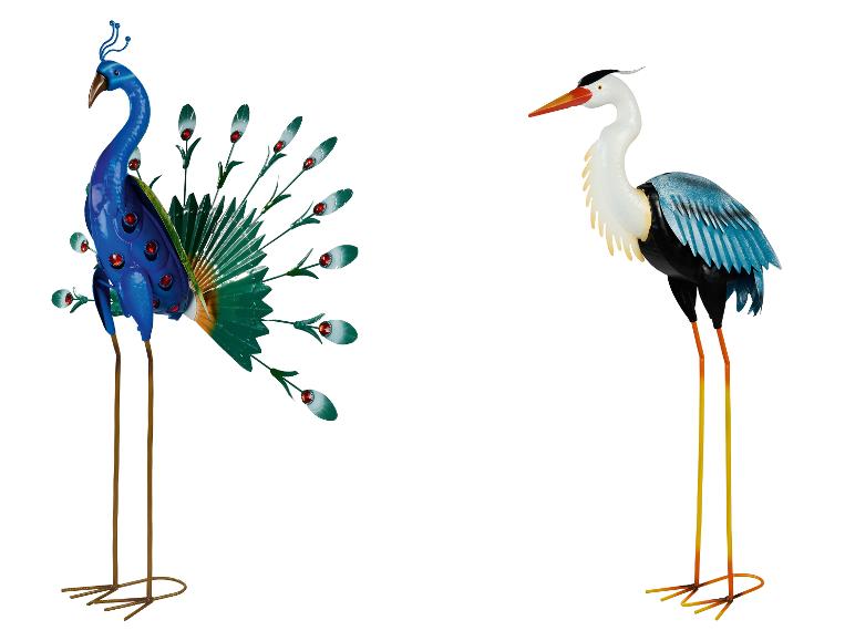 Ornements de jardin décoratifs en métal paon et héron.