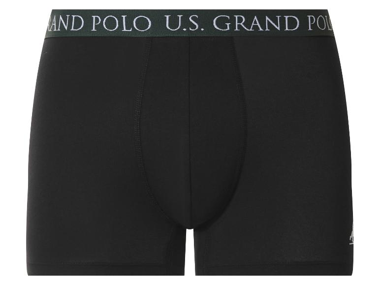Boxer noir avec ceinture verte et texte blanc 'U.S. GRAND POLO'.