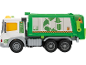 Camion poubelle jouet vert et blanc avec symboles de recyclage et le texte « GENERAL WASTE ».
