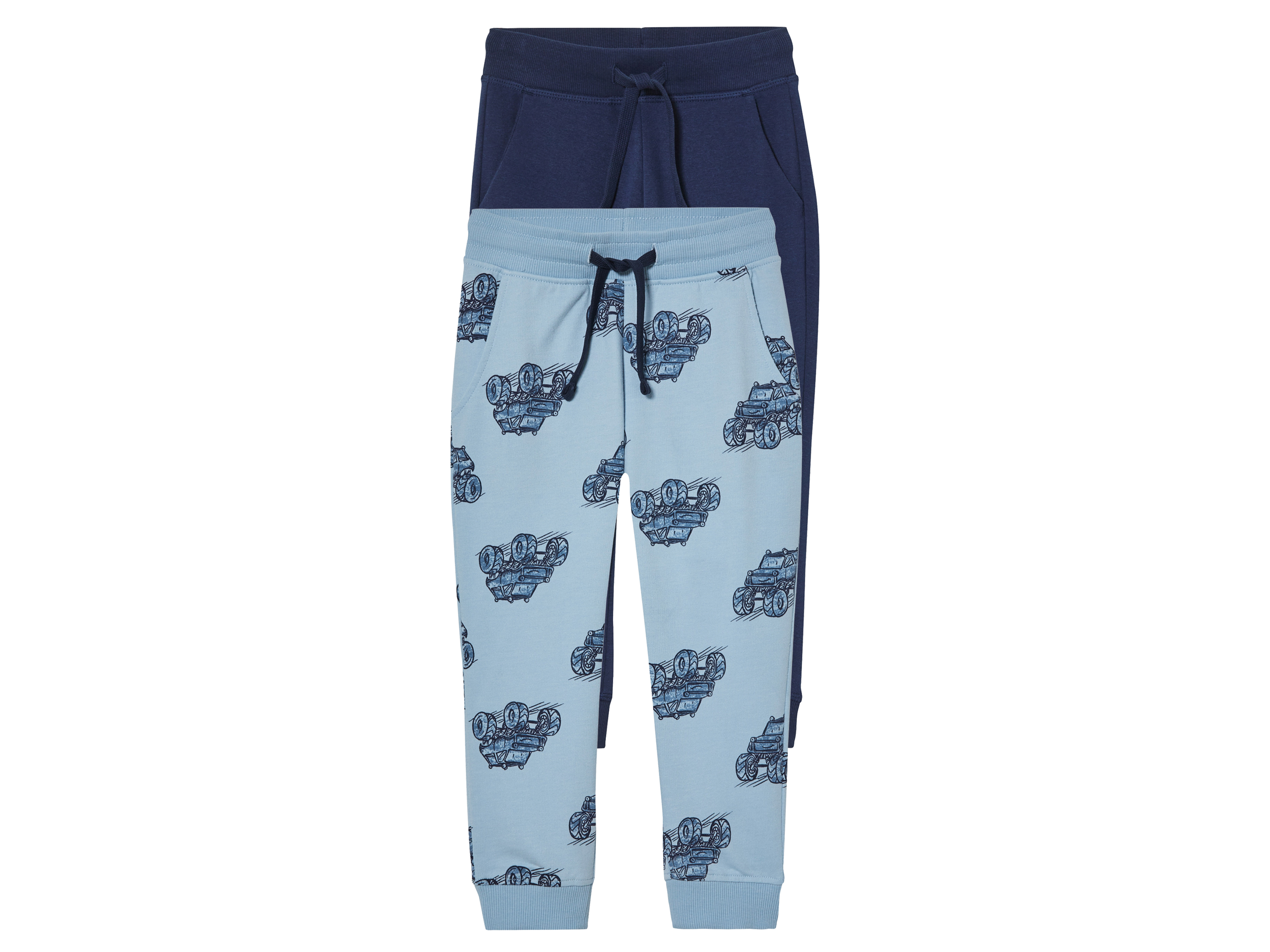 lupilu® Lot de 2 pantalons molletonnés petit garçon (bleu foncé/bleu, 2-4 ans)
