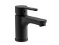 Un robinet de lavabo noir au design moderne.