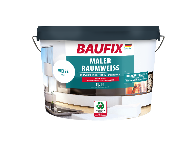 Peinture murale et plafond Baufix, blanc mat, 5L.