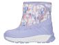 Une botte d'hiver violette pour enfant avec un motif animalier coloré.