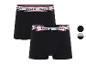 Deux boxers Reebok noirs avec ceinture blanche et rouge