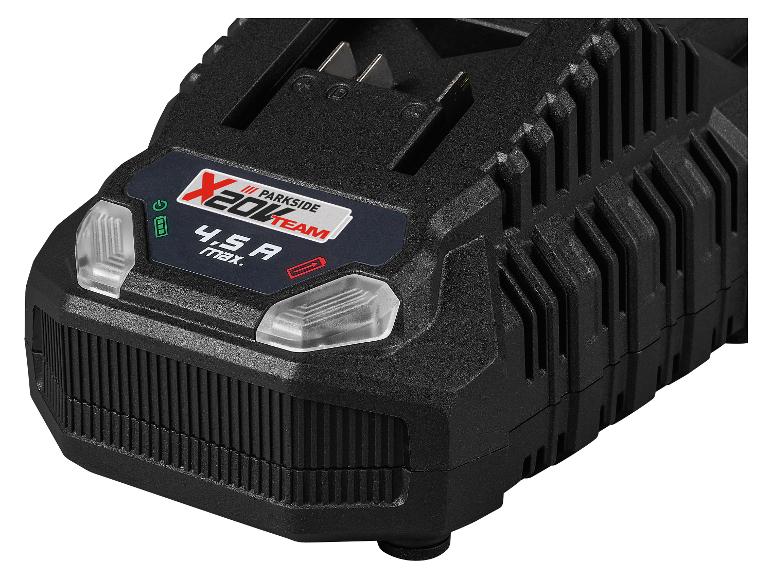 Chargeur Parkside X20V Team 4.5A max pour batteries d'outils électriques.