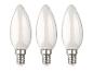 Trois ampoules LED mates en forme de flamme avec culot E14.