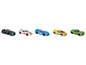 Voitures jouets noires, blanches, bleues et jaunes