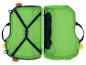 Valise enfant verte ouverte avec sangles et poignées noires
