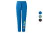Pantalon de survêtement bleu avec imprimés de personnages de dessins animés et texte.