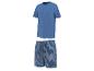 Pyjama homme avec t-shirt bleu uni et short à rayures bleues.