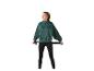 Femme en sweat-shirt vert JETT SPORT et leggings noirs, étirant une bande de résistance.