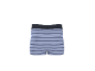 Boxer rayé bleu et gris avec ceinture élastique foncée.