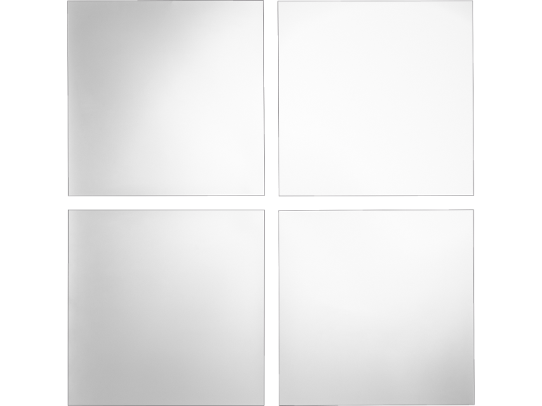 Quatre panneaux carrés blancs séparés par des lignes noires, ressemblant à une vitre.