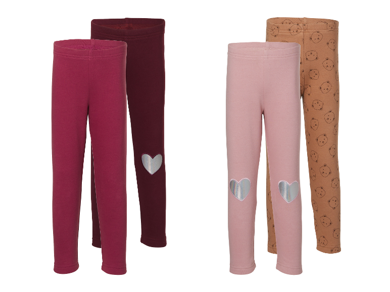 Leggings thermiques enfant LUPILU, lot de 2, rose/marron et framboise/bordeaux avec cœurs