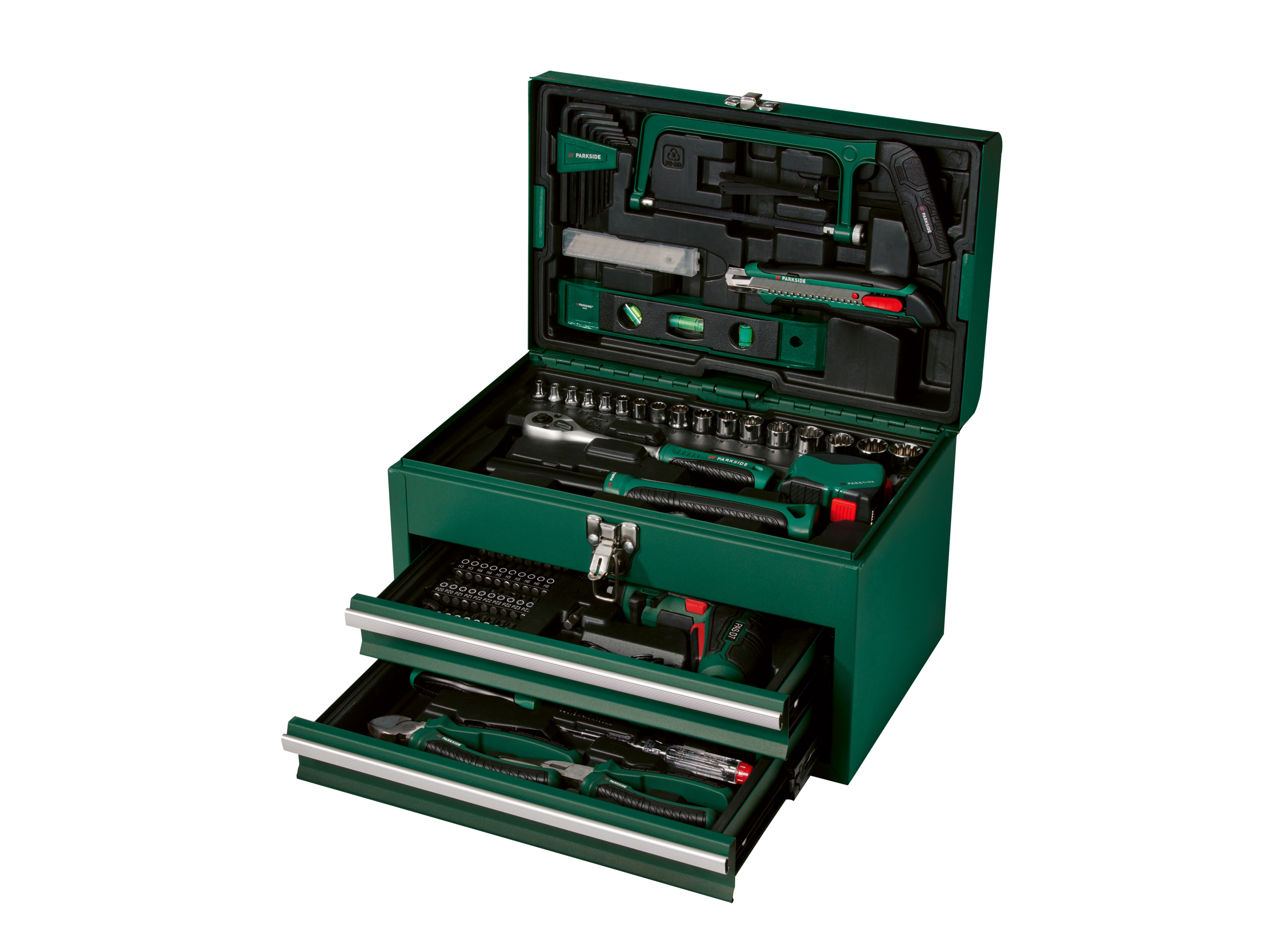 PARKSIDE® Boîte à outils avec visseuse sans fil PWBM A1, 92 pièces