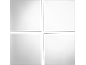 Quatre panneaux carrés blancs séparés par des lignes noires, ressemblant à une vitre.