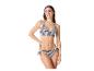 Bikini noir et blanc rayé : haut de bikini triangle et bas de bikini noué.