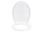 Un abattant de toilette en céramique blanche avec un couvercle rabattable.