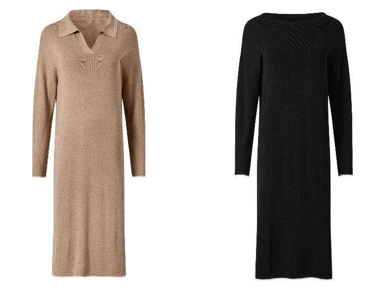Deux robes en maille : une beige à col polo et une noire à col rond.