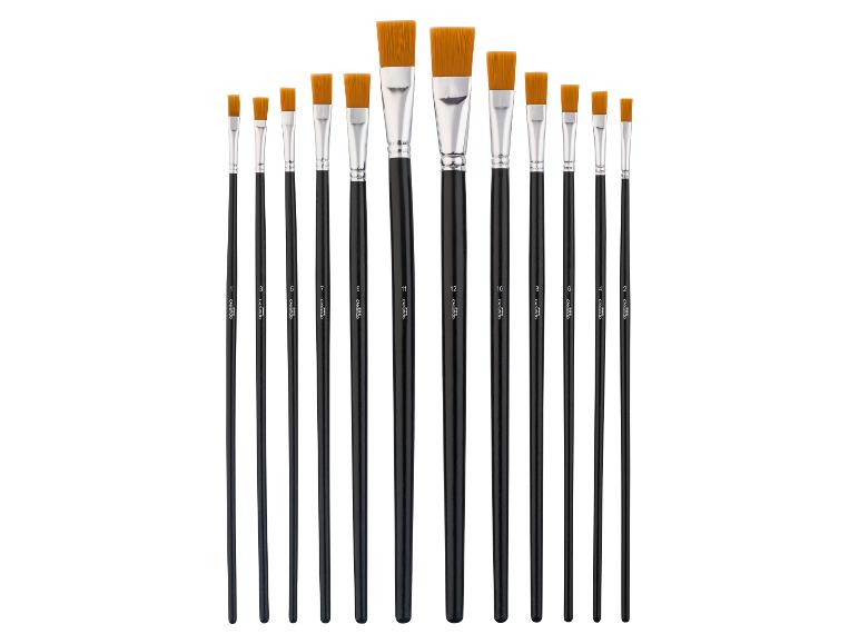 Lot de 12 pinceaux de peinture crelando à poils plats de différentes tailles.