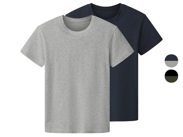Deux t-shirts homme à manches courtes : gris et bleu marine, avec palette de couleurs.