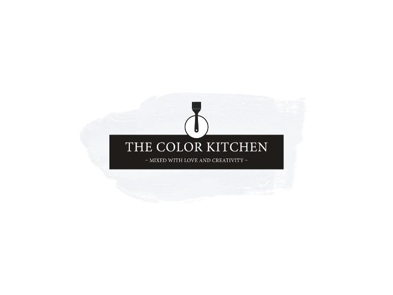 Logo pour « The Color Kitchen » avec une icône de pinceau et un fond de coup de pinceau.