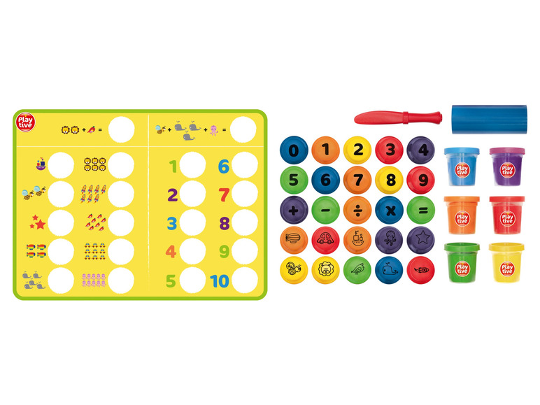 Jouets Play-Doh avec des chiffres, des signes mathématiques, des tampons et de la pâte à modeler