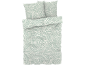 Parure de lit avec motif abstrait vert clair et blanc.