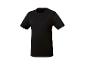 T-shirt noir à manches courtes, placé sur un fond blanc.