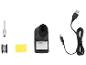 Kit de soudure avec station de soudage, panne, fil, éponge et câble USB.