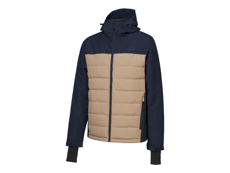 Veste d'hiver bicolore bleu marine et beige avec capuche
