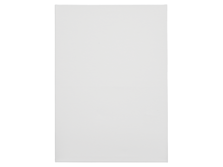 Une toile blanche rectangulaire sur fond noir.