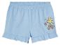 Shorts bleus à volants, motif Snoopy et fleurs.