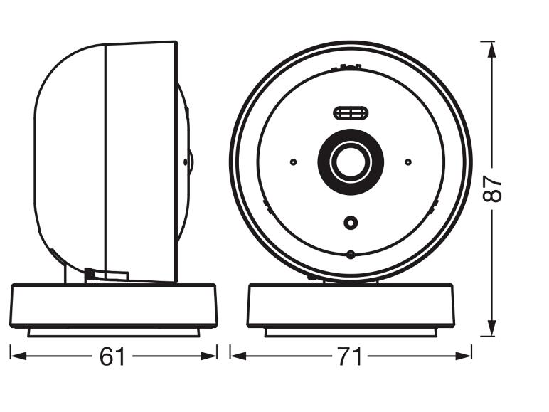 Dimensions : 61x87 mm et 71x87 mm, deux dessins techniques d'un luminaire.