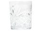 Un verre transparent avec un motif gravé.
