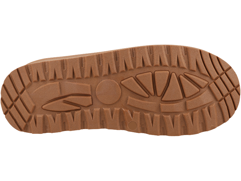 Semelle de chaussure marron avec une bande de roulement robuste pour une bonne adhérence.