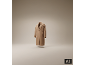 Un élégant manteau couleur camel flotte sur un fond neutre.