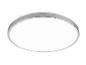Plafonnier LED rond et moderne avec un cadre en métal brossé.
