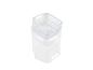 Deux paniers de rangement en plastique blanc, l'un avec un couvercle.