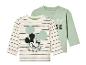 Deux t-shirts à manches longues pour bébé, l'un avec Mickey Mouse et l'autre avec l'inscription 'Mickey Mouse'.