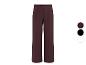 Pantalon large pour femme couleur bordeaux, avec options noir et blanc.