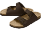 Paire de sandales marron à deux brides avec semelles en liège et boucles métalliques