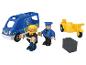 Jouets de police avec une camionnette, une moto, deux policiers et un coffre-fort.