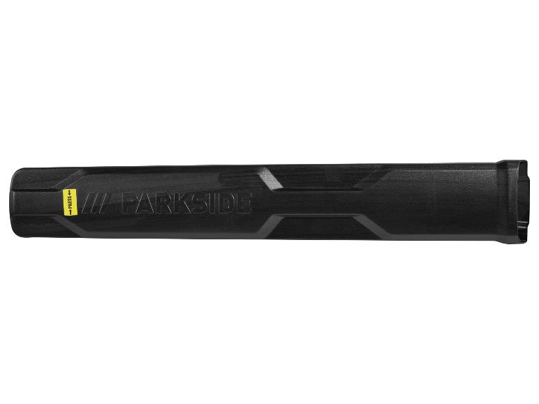 Cache de protection de lame noir avec le logo 'PARKSIDE' et une étiquette jaune 'PRESS'.