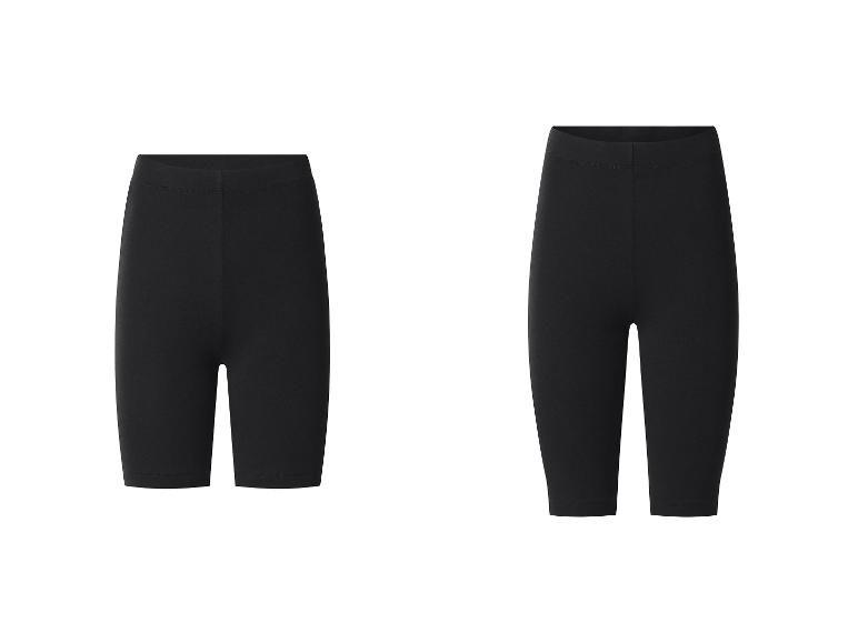 Deux shorts de sport noirs taille haute pour femme, de différentes longueurs.