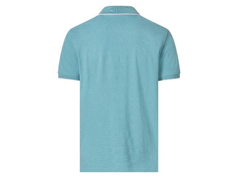 Polo bleu clair pour homme avec col et poignets blancs, vue de dos