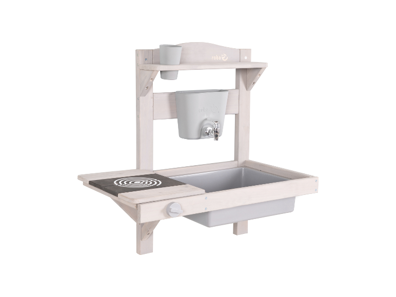 Cuisine d'enfant Roba en bois blanc avec évier et cuisinière.