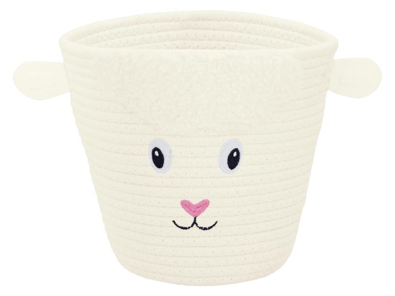 Panier de rangement en coton blanc avec visage de mouton brodé