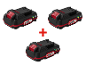 Trois batteries Parkside X 20V Team noires et rouges avec indicateurs de charge.